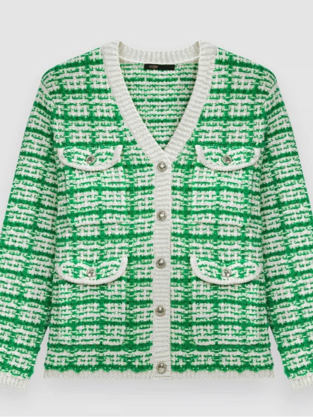 Maje Tweed Effect Green White thick Cardigan Jacket MSRP $445 Cotton Wool Size 3